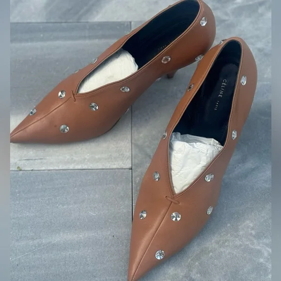 Celine Brown Crystal embellished Nappa pumps Size 9.5 - Picture 3 of 6